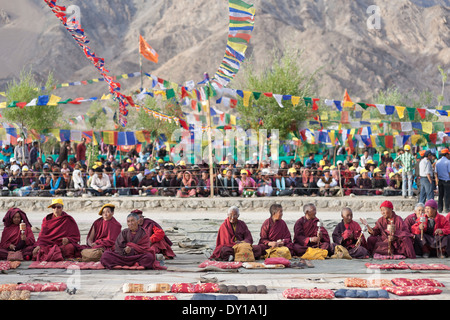 Shey, Ladakh, India, South Asia. Tibetan Buddhist pilgrims at the annual Drukpa Assembly. Selective focus Stock Photo