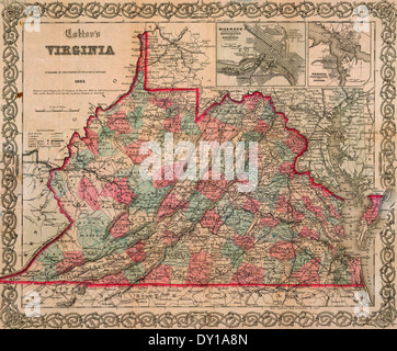 Colton's Map of Virginia 1862 Stock Photo