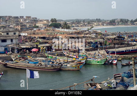 ACCARA, GHANA - FEBRUARY, 2014: Fishing boats in rural fishing village near the capital of the republic Ghana Stock Photo