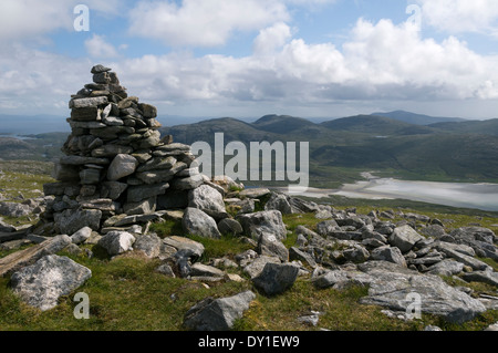 The hills of South Harris over Tràigh Losgaintir, from the summit of Beinn Dhubh, Harris, Western Isles, Scotland, UK Stock Photo