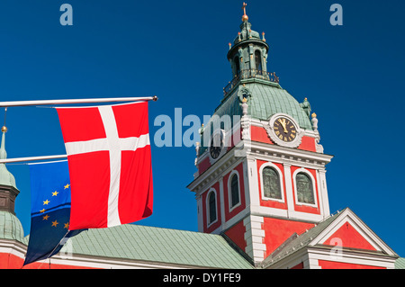 St Jacob's Church tower and flag Stockholm Sweden Stock Photo