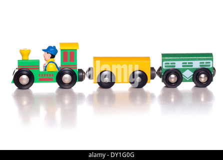Wooden toy train studio cutout Stock Photo