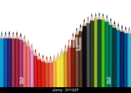 Colored pencils forming a diagram with the shape of a wave Stock Photo