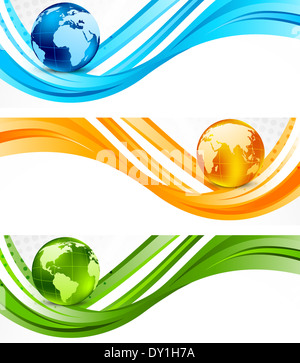 Set of banners with globe Stock Photo