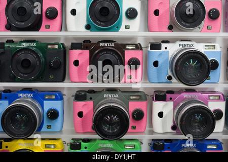 Pentax Q10 Cameras on display in Yodobashi Camera electronics store in Shinjuku Tokyo Stock Photo