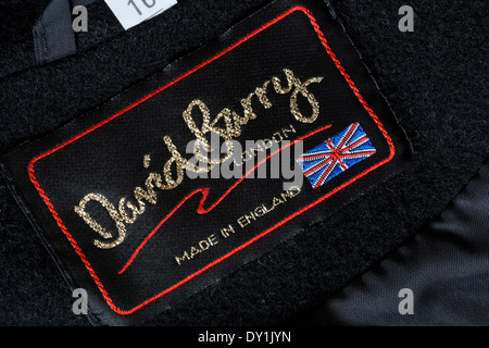 David Barry London Made in England label in pure new wool coat Stock Photo