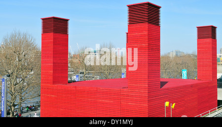 The Red Shed, the new temporary performance space alongside the National Theatre, Southbank, London England. Stock Photo