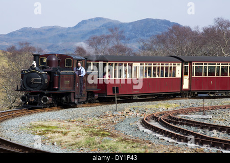 A Ffestiniog Railway Double Fairlie locomotive heading towards Porthmadog Stock Photo