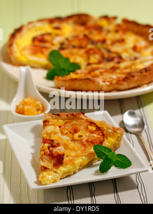 Apple tart with custard and orange. Recipe available. Stock Photo