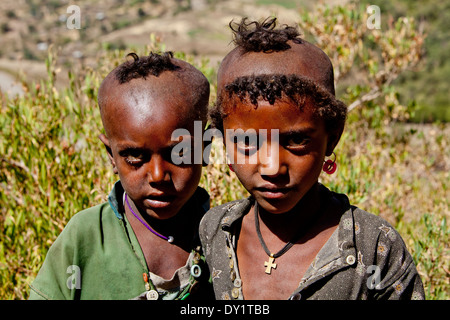 Young African Ethiopian Children Religious Haircut Stock Photo