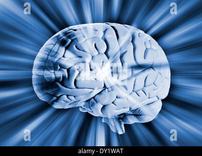 Human brain with streaks of energy Stock Photo