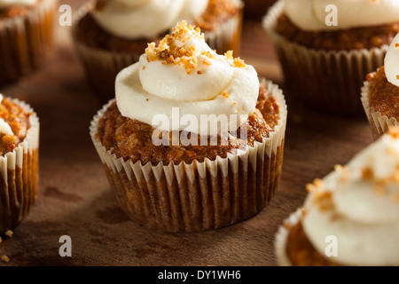 Homemade Carrot Cupcakes with Cream Cheese Frosting for Easter Stock Photo
