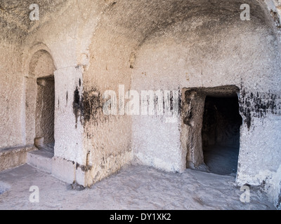 One of the caves in Vardzia cave city-monastery in Georgia. Vardzia was excavated in the Erusheti Mountain in the 12th century. Stock Photo