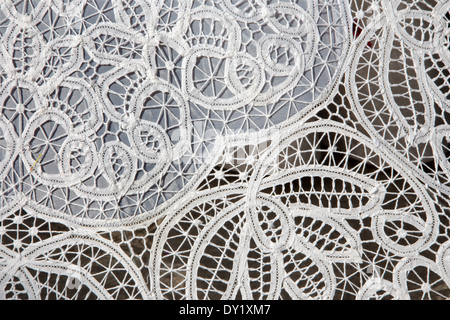 Venice - detail from lace on market of Burano Island. Stock Photo