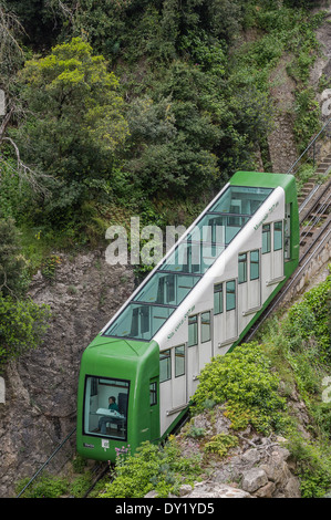 Cog Railway to transport people on the top of Montserrat monastry, Catalonia, Spain. Stock Photo