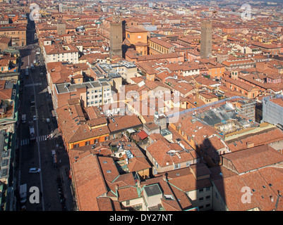 Bologna - Outlook from Torre Asinelli to Saint Peters church in morning Stock Photo