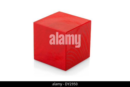 Red wooden cube toy isolated on white background Stock Photo