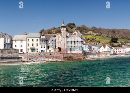 Cawsand Harbour Town and Clock Tower on a sunny summers day in Cornwall South West England UK Stock Photo