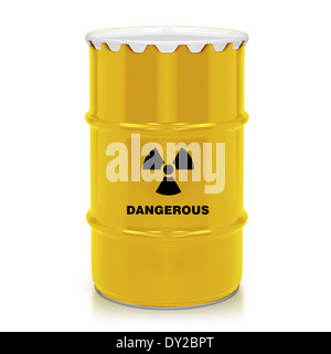 Golden plastic barrel with dangerous sign isolated on a white background. (with clipping work path) Stock Photo