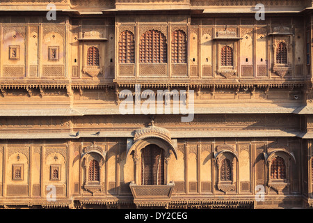 India, Rajasthan, Jaisalmer, Old Town, Patwa Ki Haveli (Traditional Ornately decorated residence) Stock Photo