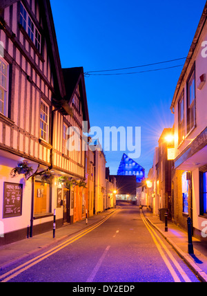 The view of the Marlowe Theatre at dusk; from the top of Orange Street, Canterbury in Kent. Stock Photo