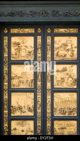 golden door with reliefs atthe Florence Baptistery Stock Photo