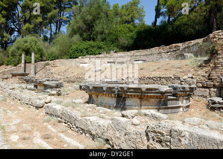 Ruins Nymphaeum or Exedra Herodes Atticus Ancient Olympia Peloponnese Greece monumental two storey decorated Stock Photo