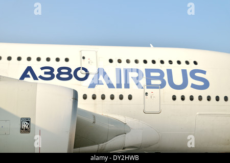 Detail of A380 Airbus prototype in FIDAE 2014 Stock Photo