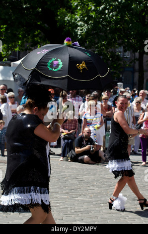 Dancers performing at the Mardi Gras, part of the Edinburgh Jazz and Blues Festival in July 2013. Stock Photo