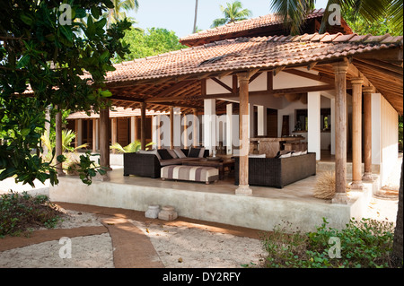 Open air room of beach house retreat in the Indian state of Goa Stock Photo