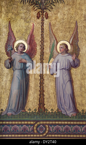 VIENNA, AUSTRIA - FEBRUARY 17, 2014: Fresco of angels by Josef Kastner 1906 - 1911 in Carmelites church in Dobling. Stock Photo