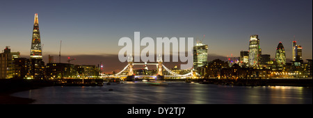 Panoramic of the City of London with Tower Bridge, The Shard, Walkie Talkie, Gherkin and other skyscrapers Stock Photo