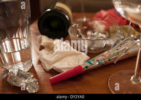 Aftermath of a New Year party, the morning after. Stock Photo