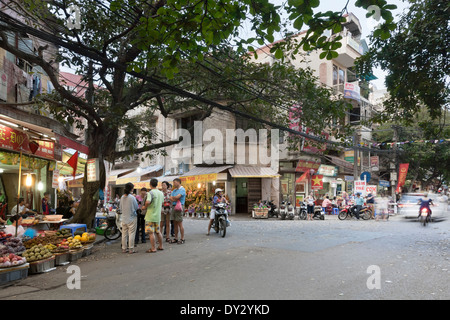 Hanoi, Vietnam. Stores in the Old Quarter, dusk Stock Photo