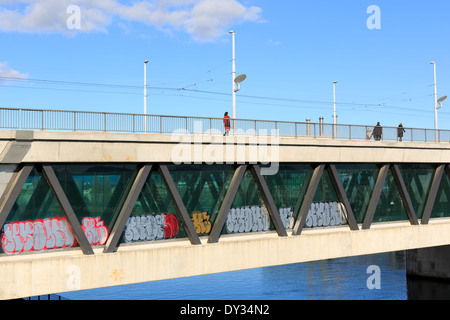 A photograph of the Dreirosenbrücke (Three Roses Bridge) on the Rhine in Basel. Stock Photo