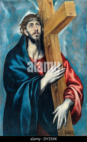 El Greco, Christ Carrying the Cross 1590-1595 Oil on canvas. Museu Nacional d'Art de Catalunya, Barcelona, Spain. Stock Photo