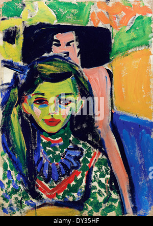 Ernst Ludwig Kirchner, Franzi in front of Carved Chair 1905-1920 Oil on canvas. Thyssen-Bornemisza Museum, Madrid, Spain. Stock Photo