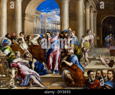 El Greco, Christ Driving the Money Changers from the Temple. Circa 1570. Oil on canvas. Minneapolis Institute of Arts, USA. Stock Photo