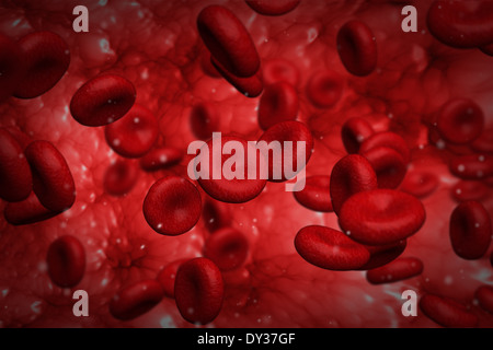 Computer generated graphic design of red blood cells flowing inside vessel Stock Photo