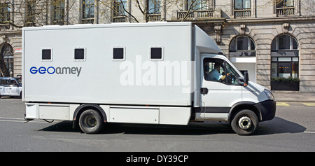 GeoAmey business operate specialised lorry truck prisoner & custody transport in secure van between court prison & detention centres view in London UK Stock Photo