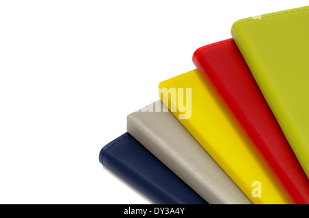 multicolor notebooks with space for text on white background Stock Photo