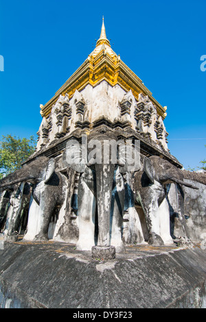 Ancient Wat Chiang Man temple with elephant statues, one of the landmark in Chiang Mai, Thailand Stock Photo