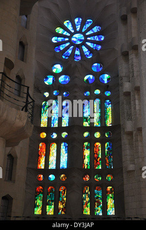 Stained glass window at Sagrada Familia basilica in Barcelona, Spain Stock Photo