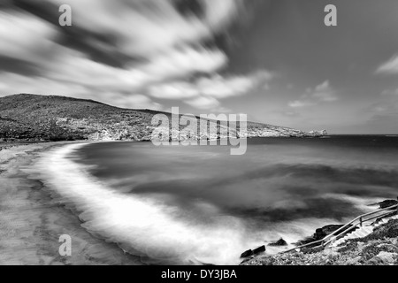The magnificent beach Kolybithra is definitely the most exotic in Tinos island, Greece Stock Photo