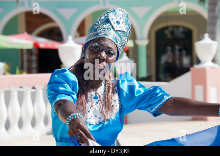 Afro Cuban woman in costume dancing Pueblo Estrella Cayo Santa Maria Cuba Stock Photo