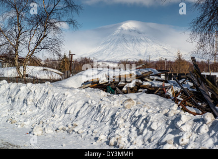 Koryaksky volcano and surrounding snow-covered countryside Stock Photo