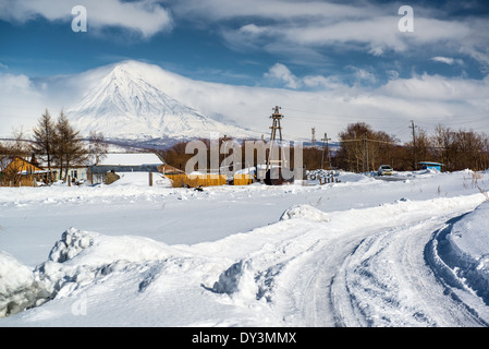 Koryaksky volcano and surrounding snow-covered countryside Stock Photo