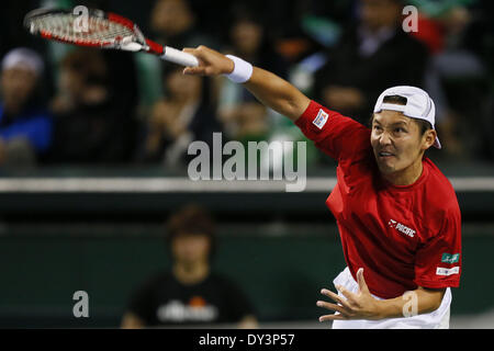 Ariake Coliseum, Tokyo, Japan. 5th Apr, 2014. Tatsuma Ito (JPN), April 5, 2014 - Tennis : Davis Cup 2014 by BNP Paribas World Group Quarterfinal match between Japan 0-3 Czech Republic at Ariake Coliseum, Tokyo, Japan. Credit:  AFLO SPORT/Alamy Live News Stock Photo