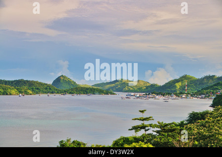 Labuan Bajo is the Gateway to Adventure! Komodo National Park is just offshore for Diving, Snorkeling and Kayaking Stock Photo