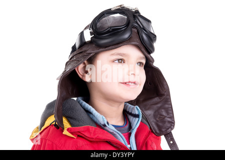 Young boy pilot isolated in white Stock Photo